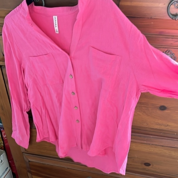 NWOT Zenana Pink Linen And Rayon Blouse Size XL - Picture 2 of 10